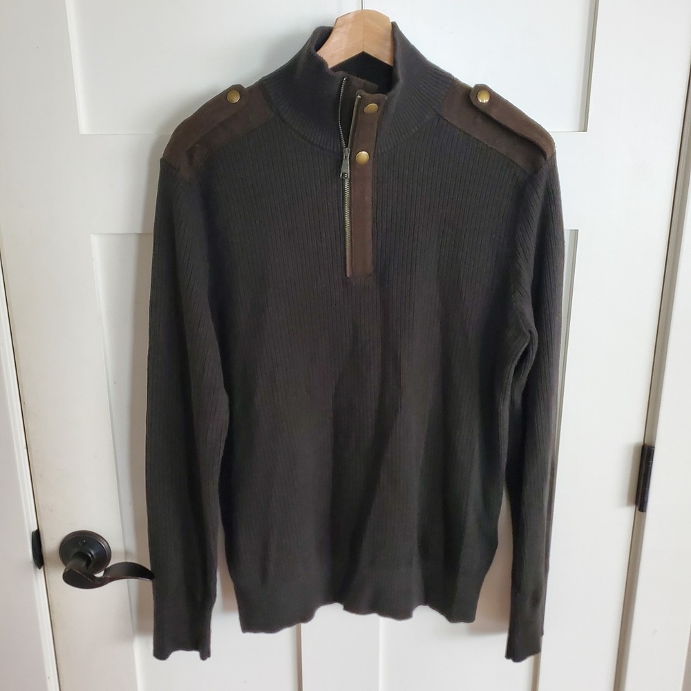 Banana Republic Military Quarterzip Mens M Olive Knitted Cotton Pullover Sweater